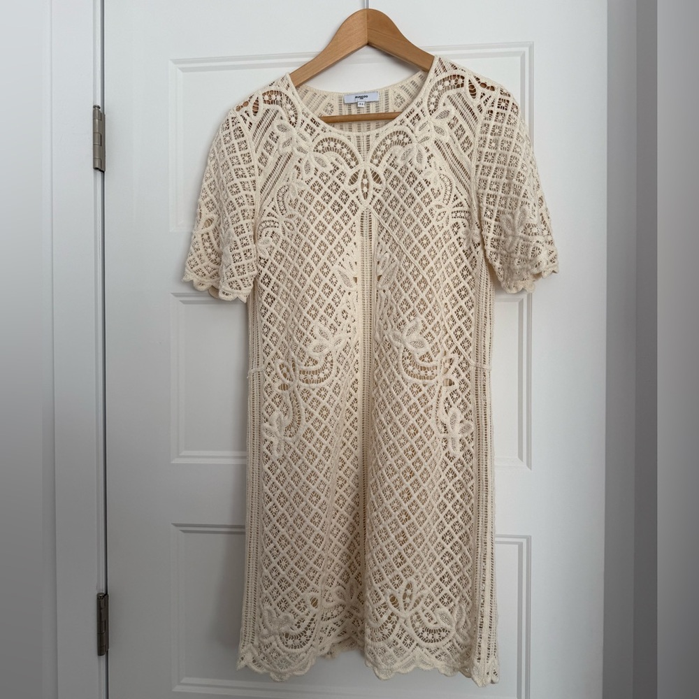 SUNCOO - Cream Lace Dress with Short Sleeves